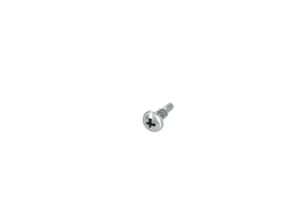 Selbstbohrende Schraube aus Metall, typisch für TECE-Produkte, mit einem runden Kopf und einem Kreuzschlitz, zum Befestigen von Bauteilen.